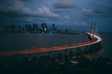 Wall Mural - high angle shot of bandra worli sealink in mumbai at night time
