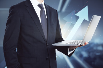 Poster - Businessman and glowing stock chart