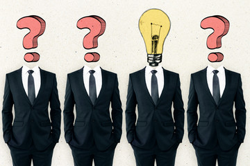 Aufkleber - Question mark and lamp headed businessmen