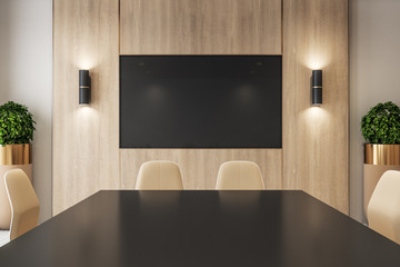 Meeting room interior with empty tv screen