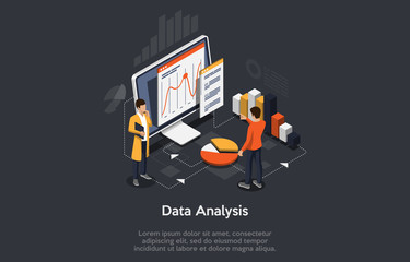 Poster - Isometric Expert team for Data Analysis, Business Statistic, Management, Consulting, Marketing.