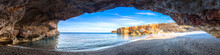 Beach Of Spilies Or Kitrenosi With Sea Caves Near Rethimno, Crete, Greece.
