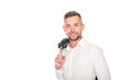 © Igor - smiling businessman in white shirt holding jacket isolated on white