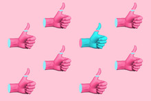 Contemporary Art Collage With Hands Showing Thumbs Up. Minimal Art, 3d Illustration.