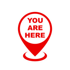 Poster - Round pin map marker pointer sign, GPS location flat symbol with text You are here – stock vector