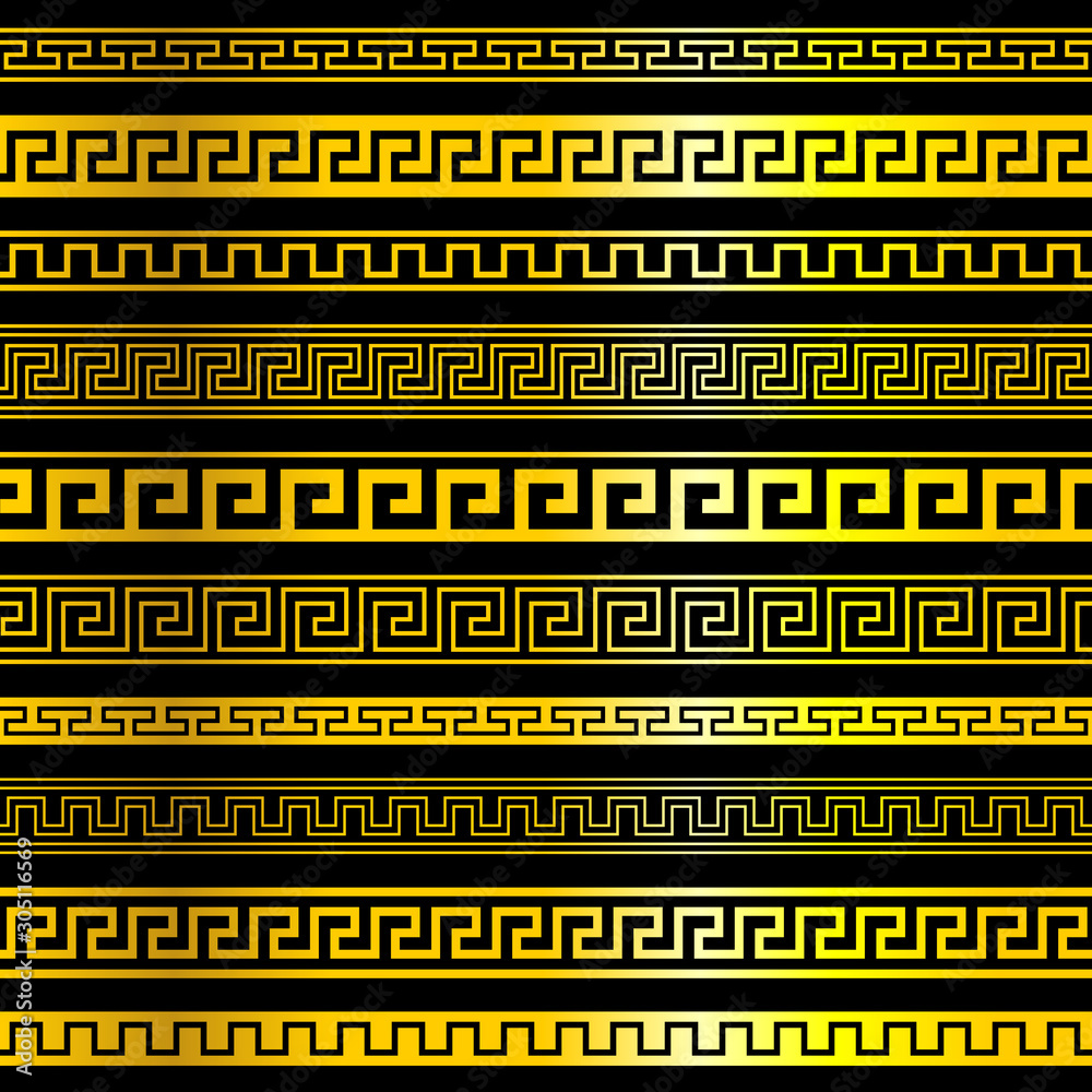 Set of Greek traditional seamless meander vector borders. Vector ...
