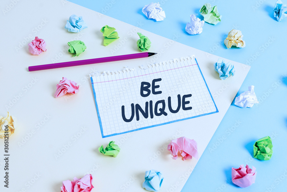 Word writing text Be Unique. Business photo showcasing being the only ...