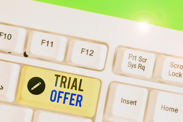 Aufkleber - Text sign showing Trial Offer. Business photo showcasing A temporary free or discounted offer of a product or services
