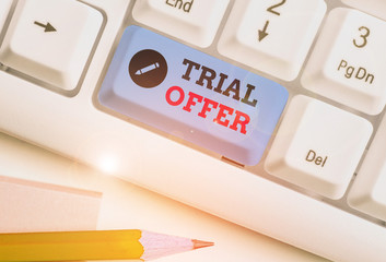 Aufkleber - Text sign showing Trial Offer. Business photo showcasing A temporary free or discounted offer of a product or services