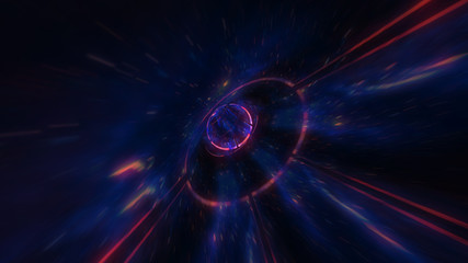 Wall Mural - 4k motion design. flight through the lighting space tunnel. wormhole