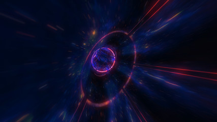 Wall Mural - 4k motion design. flight through the lighting space tunnel. wormhole