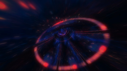 Wall Mural - 4k motion design. flight through the lighting space tunnel. wormhole