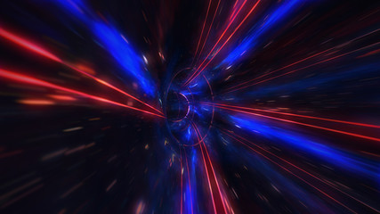 Wall Mural - 4k motion design. flight through the lighting space tunnel. wormhole