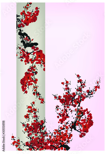 Fototapeta Chinese traditional cherry blossom painting