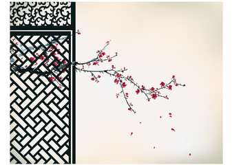 Wall Mural - Chinese traditional cherry blossom painting