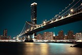 Fototapeta  - CITY NEW YORK BUILDINGS VIEWS STREETS LIGHTS BRIDGE LIGHTS SEA DAWN SUNSET PEOPLE