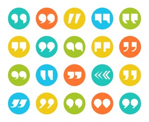 Poster - Quotes marks. Flat quotation marking speech icon set. Double comma signs in circle. Remark button isolated image vector set for modern discussion and communication quote