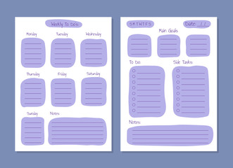 Canvas Print - Weekly and Daily Planner Layout Template Paper Sheet. Vector