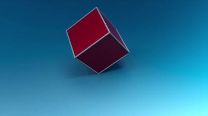 Poster - 3d render of abstract geometric backdrop, pink cube rotating, computer generated
