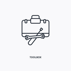 toolbox outline icon. Simple linear element illustration. Isolated line toolbox icon on white background. Thin stroke sign can be used for web, mobile and UI.