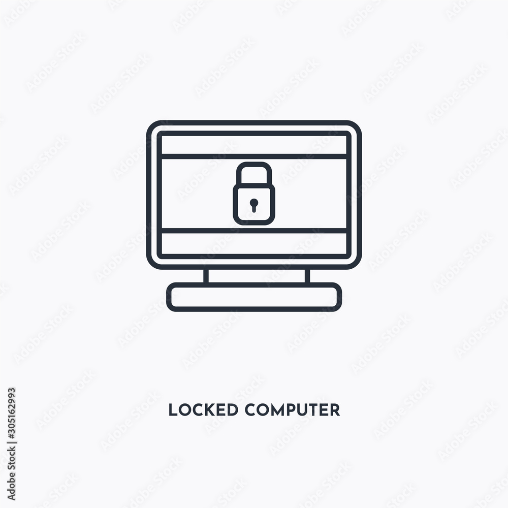 Locked computer outline icon. Simple linear element illustration ...
