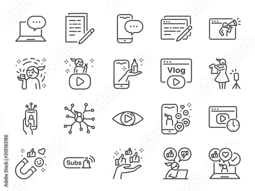 Cuadros en Lienzo Micro influencer and blog line icon set