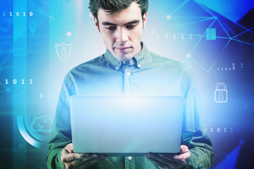 Poster - Engineer with laptop, digital interface