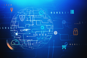 Poster - blue digital icons interface, global network