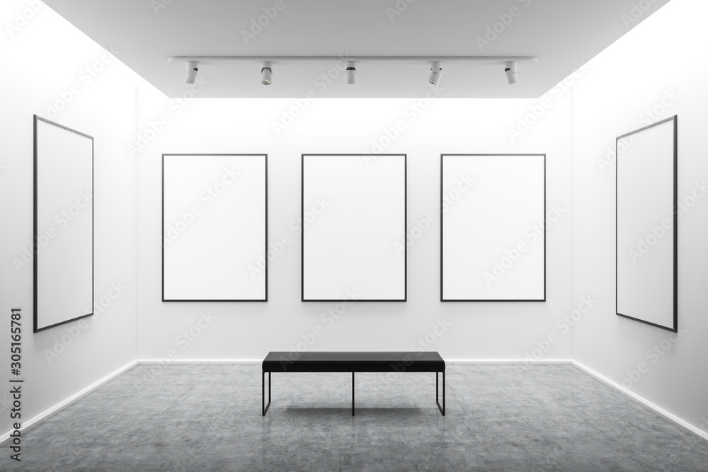 White art gallery interior with mock up posters - obrazy, fototapety, plakaty 