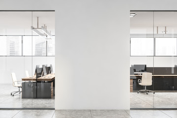 white office interior with mock up wall