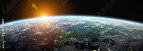 Cuadros en Lienzo View of blue planet Earth in space 3D rendering elements of this image furnished