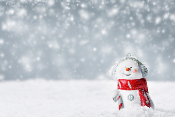 Wall Mural - Snowman toy on winter background