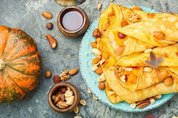 Wall Mural - Pancakes stuffed with pumpkin