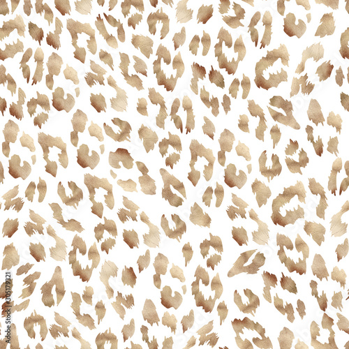 Cotton fabric leopard print seamless pattern on light background. Golden texture