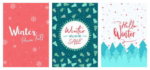 Winter Cover Flyer Banner poster template vector illustration Background greeting card set pack