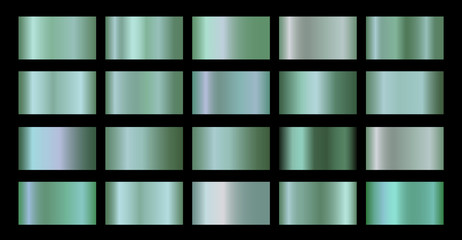 Wall Mural - emerald green vector gradients set. glossy shiny metallic green gradient