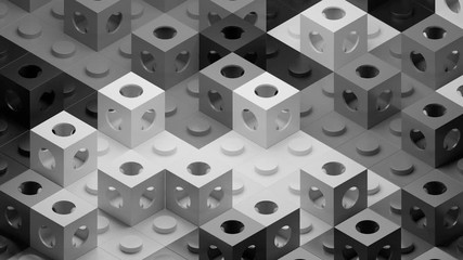 Poster - 3d render of abstract background with cubes. Simple square shapes with round holes. Loopable animation.