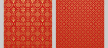 Red Backgrounds. Two Wallpapers In Chinese And Japanese Style. Vector Illustration.