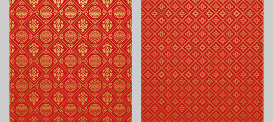 Wall Mural - Red backgrounds. Two wallpapers in Chinese and Japanese style. Vector illustration.