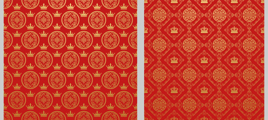 Wall Mural - Two background picture is in Chinese Japanese style. Red Wallpaper for your design. Vector illustration.