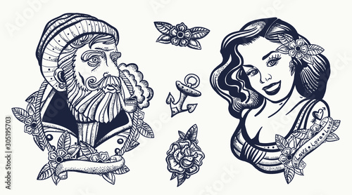 Cuadros en Lienzo Sea wolf captain and sailor girl