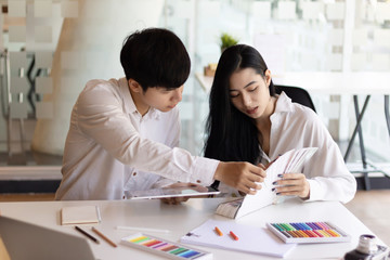 designer girl or programmer drawing website ux layout app development