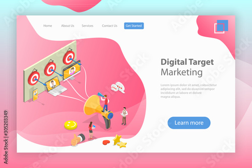 Cuadros en Lienzo Isometric flat vector landing page template of digital target marketing, targeted advertising, brand promotion campaign
