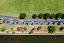 Overhead View Of Riverside Drive And The Swan River In Perth, Western Australia