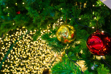 Chirstmas tree decorative ball with sparkle light bokeh