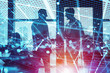 © alphaspirit - Network background concept with business people silhouette. Double exposure and network effects