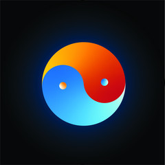 Yin-Yang dark orange and blue colours with dark blue aura in black background,  Vector illustration, Yin and Yang symbol of harmony and balance