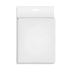 Wall Mural - open small blank white box with euro slot hanger, vector mockup. carton product package with hang ho