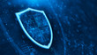 Shield. Abstract wireframe illustration on dark blue. Protect and Security concept. Digital Shield on abstract technology background. 3d rendering