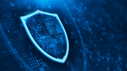 Fototapete - Shield. Abstract wireframe illustration on dark blue. Protect and Security concept. Digital Shield on abstract technology background. 3d rendering